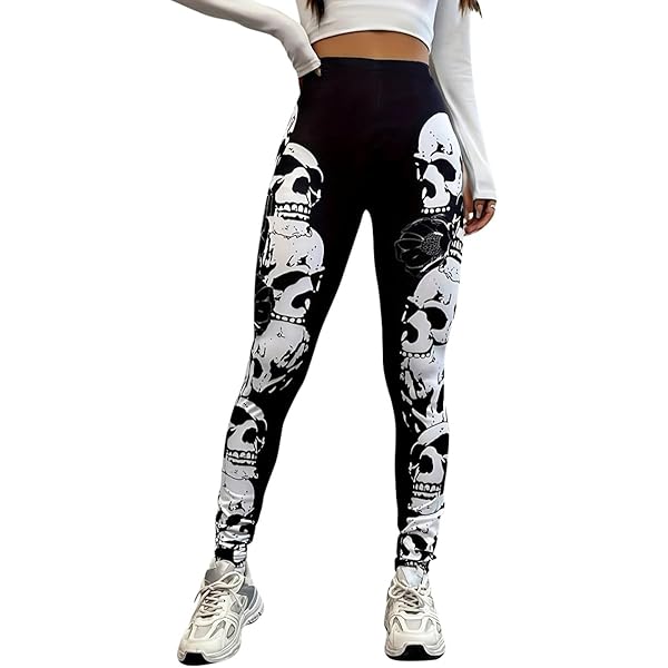 Amxleh Halloween Leggings - Bunte Skull Print Yoga Hosen, Weich & Elastisch