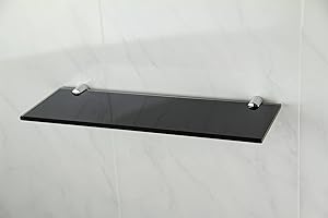 BSM Marketing Gloss Black Glass Shelf With Two Chrome Finish Brackets 300mm x 100mm Toughened Safety