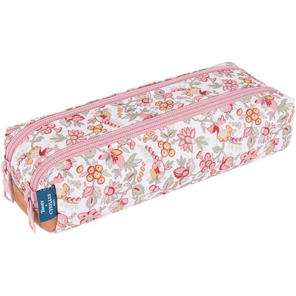 Tann's - Trousse Double Agathe Vert - Broderies Fleurs Délicates - Fourre-Tout Scolaire Fille 2 Compartiments - Toutes Classes