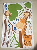 ufengke® Grünen Baum Niedlichen Affen Giraffe Vögel Messlatten Wandsticker, Kinderzimmer Babyzimmer Entfernbare Wandtattoos Wandbilder - 4