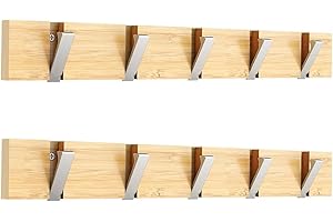 Anjuer Appendiabiti da parete 5 ganci robusti in bambù argentato