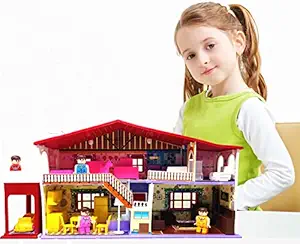 Miniature Mart Medium Size Doll House for Girls with Living Room, Dining Room, Garage, Terrace, Bed Room, Bathroom, & Mini Car | Age 2+ Years | BPA Free Plastic | Gift for Girls | Gift Your Kids