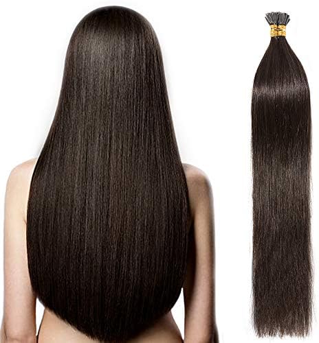 16" Pre Bonded Stick Tip Human Hair Extensions 100 Strands 100% Remy Cold Fusion Keratin I Tip Real Hair Extensions Straight (16 inch,50g,#2 Dark Brown)
