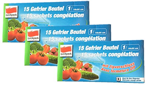 45er Pack Gefrierbeutel 1 L, 18 x 20 cm, mit Zipverschluß