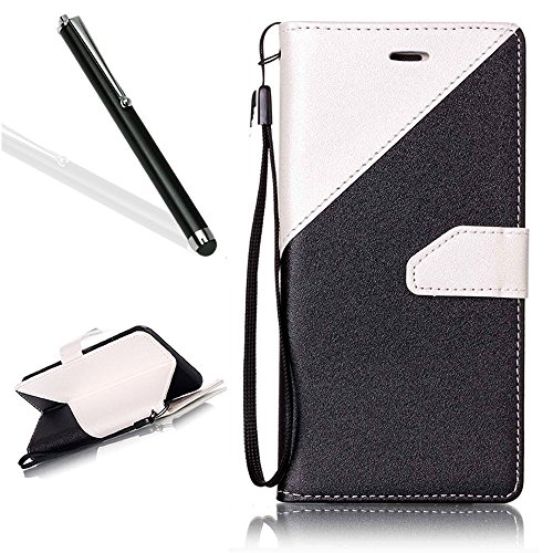 Galaxy J3 2016 Wallet Case,Galaxy J3 2016 PU Flip Case,Leeook Elegant Retro Beautiful Black White Contrast Color Painting Design Ultra Slim Wallet Leather Flip Full Case Cover with Hand Strap Card Holder Magnetic Slots Stand Function BookStyle Protective Pouch Pocket Phone Bag Bumper for Samsung Galaxy J3 2016 + 1 x Black Stylus