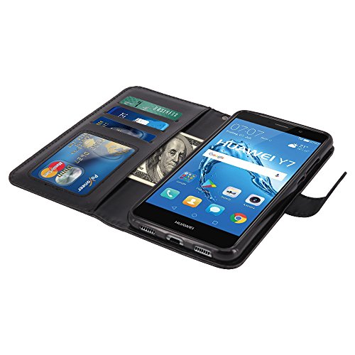 LK Huawei Y7 Funda  Carcasa Cubierta Cuero Billetera Case Flip Cover con Ranuras de Tarjeta - Negro