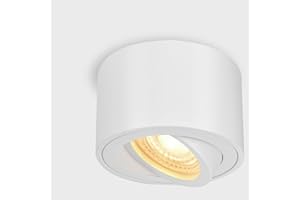 GeyouLux Foco LED Techo Blanco Superficie - Ø80x50mm Interior - Módulo 230V Incluido - 5W 500LM 3000K - Ultradelgado y Ajustable a 38° - Lámpara Aluminio