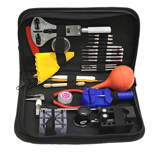 Preisvergleich Produktbild Hochwertiges 27pcs Werkzeug-Satz-Uhr-Reparatur-Werkzeug-... mit schwarzem Fall-Änderungs-Uhr-Zelle u. Zusätzen