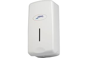Jofel - Dosificador de Jabón para Pared, Rellenable con Jabón Líquido Capacidad de 1L, Dispensador Jabón Baño, Carcasa ABS Resistente, Antigoteo y Anticorrosión, Valor AC27050, Blanco
