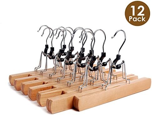 LOHAS Home 12 Pack Non-slip Wooden Collection Slack Hanger, Wood Skirt Hangers, Natural Finished