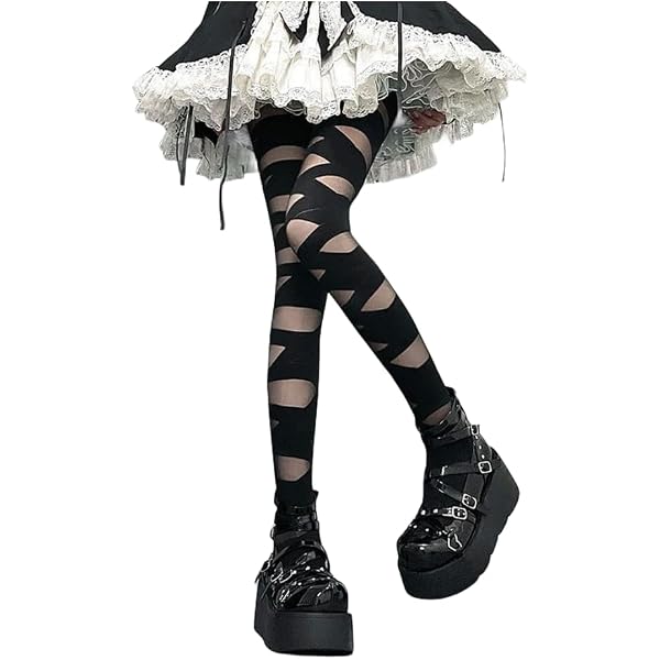 Tsffae Collant Strappati Punk Calze Traforate Gotiche per Le Donne Collant Sfilacciato Y2k Scava Fuori Calze a per Feste di Spettacoli di Danza