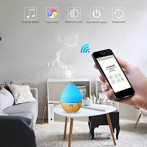 GBlife Essential Oil Diffuser, 450 ML Holz Korn Aromatherapie Cool Mist Luftbefeuchter, Bluetooth 4.1 Ultraschall Luftbefeuchter mit Musik-Player und 7 Farben LED-Leuchten - 9