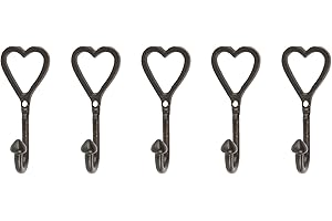 Hammer and Tongs 5X Black 40mm x 100mm Single Heart Hook - Cast Iron Vintage Antique Wall Mounted Hanger