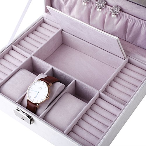 B.Catcher Schmuck Box PU Leder abschließbar Jewelry Organizer Großer Speicher Fall - 3