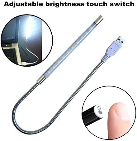 Eleidgs USB LED Light 10 LED Dimmable Touch Switch Lamp Portable LED Light Reading Light Flexible Neck for Computer / PC / Notebook / Camping / Tourism (Silve)
