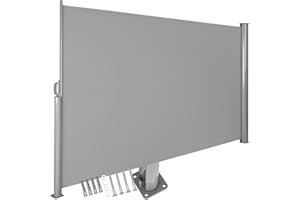 tectake Opaque Aluminium Side Awning, Wind and Privacy Screen for Balcony, Garden and Patio, Extendable Awning for a Balcony Privacy Screen - 160 x 300 cm, Grey