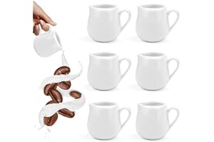 SLTAXAR 6 Pezzi Mini Brocca per Latte in Ceramica con Manico 90ml Brocca per Salsa da Cucina,Mini Lattiera Bricco Latte Porcellana,Tazza da Caffè e Salse,Piccola Brocca per Caffè,Panna,Latte, Bianco