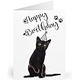 Birthday Greeting Card with Black Cat - Cat Wearing Party Hat - Fun and Playful Design