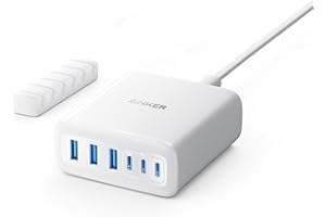 Anker Cargador USB-C, Estación de Carga de 6 Puertos con Salida de 112 W, para iPhone 16/16 Plus/16 Pro/16 Pro Max/15/14/13 Series, MacBook Air, Pixel, Galaxy, iPad y Más (Cable no Incluido)