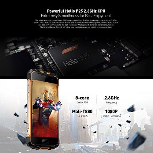 Ulefone Armor 2 Outdoor Smartphone ohne Vertrag (5 Zoll FHD Display, Octa-Core Prosessor, 6GB RAM+64GB ROM, 16MP/13MP Kameras, IP68-Zertifizierung, Wasserdicht, Dual-SIM (Nano), Android 7.0) dark grey