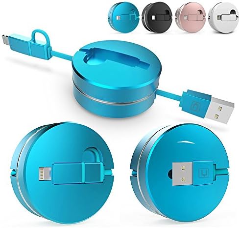 Cafele Lightning to USB Cable with Micro USB Cafele 3.3ft 2.1A Handy Retractable Micro and Lightning USB Charging &amp; Sync Data 2 in 1 Travel Cable Adapter for iOS(8/9/10) &amp; Android Phones Tablets (IOS(Lightning)+Android(Micro)2 in 1, Blue(01))