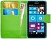 Produktbild Nokia Lumia 630 / 635 Hülle Leder Klapphülle mit Kartenfach GizzmoHeaven Schutzhülle Tasche Flip Case Cover Etui Handyhülle für Nokia Lumia 630 / 635 mit Displayschutzfolie und Stylus-Stift - Grün
