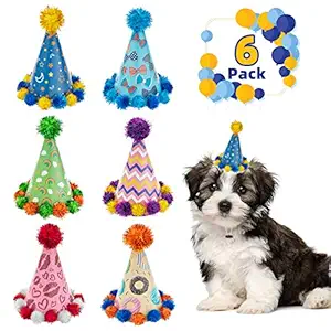 Dog Party Hat Pet Cap 6 Pack - Cute Puppy Cone Hats Party Accessories for Dogs & Cats, Perfect for Birthday, Holiday, Festival