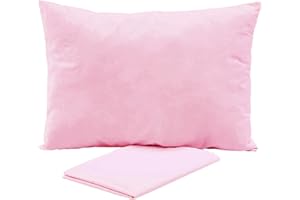 BABY AMABC Toddler Pillow with Pillowcase - Soft Hypoallergenic Junior Cot Pillow Cotton Toddler Pillows for Sleeping - Machine Washable - Kids, Boy, Girl Pillow Perfect for Travel, Toddler Crib, Bed Set Pink