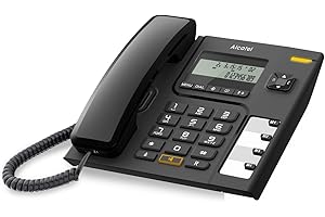 ALCATEL T56 - Teléfono con Cable - Pantalla Digital - Manos Libres - Registro de Llamadas - Rellamada - 4 memorias directas - Negro