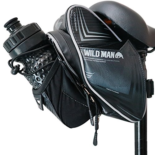 XBoze Bolsa de Sillín Bicicleta Bolsa Sillin Ciclismo Llevar Tres Botellas Mochila Sillin Bici Impermeable Reflexivo para Al Aire Libre Ciclismo (Negro)