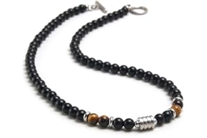HYRKOTW Collana da Uomo in Pietre e Cristalli, Collana da Uomo con Perle di Pietre Naturali e Cristalli, Collana in occhio di tigre e ossidiana