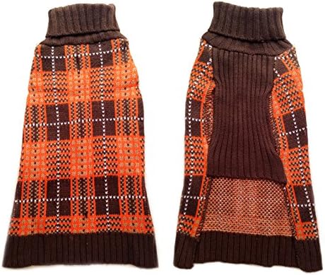 Cute Soft TARTAN Style Orange/Brown/White Puppy Dog Sweater Jumper Clothes Coat (L)