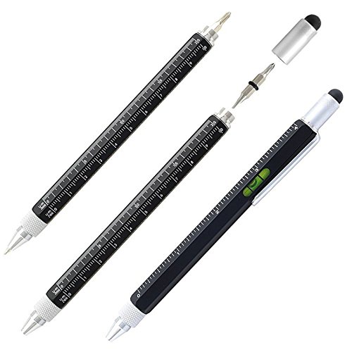Preisvergleich Produktbild Werkzeug Kugelschreiber Schraubendreher, Mini Multifunktions Stylus Aluminium Kugelschreiber 6 Combo Stift mit Stylus, flach und Phillips-Schraubendreher Bit, Bubble Level, und 10,2 cm Lineal, für Smartphones & Tablets, SHOMVAI1694