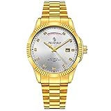 Männliche Diamant Geschäfts Gold Automatische Kalender Edelstahl Uhr