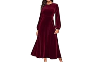 ZEIAYUAS Women's Elegant Velvet Long Sleeve Maxi Swing Dress Winter Party Long Dresses 80s Fancy Dress Pleated Dress Ladies Elegant Wedding Guest Gown Plus Size S-5XL