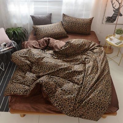 ZHIMIAN Bedding AB Version Leopard Print 3 Piece Luxury Duvet Cover Set(1 Duvet Cover + 2 Pillow Shams)(King,Brown)