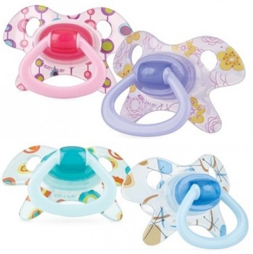 Nuby Natural Touch ChicTM Orthodontic Pacifiers 6-18month (colours may vary: blue/pink/aqua/purple.Please state the colour when you check out)