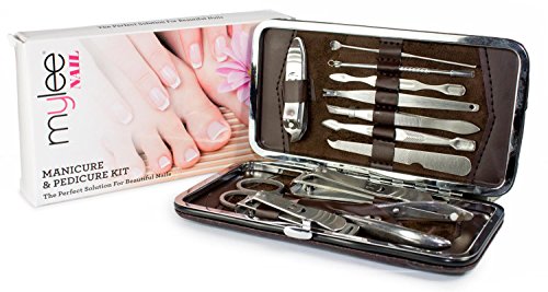 Mylee Stainless Steel Personal Nail Care Set 12 Piece Manicure Pedicure Tool Kit Case