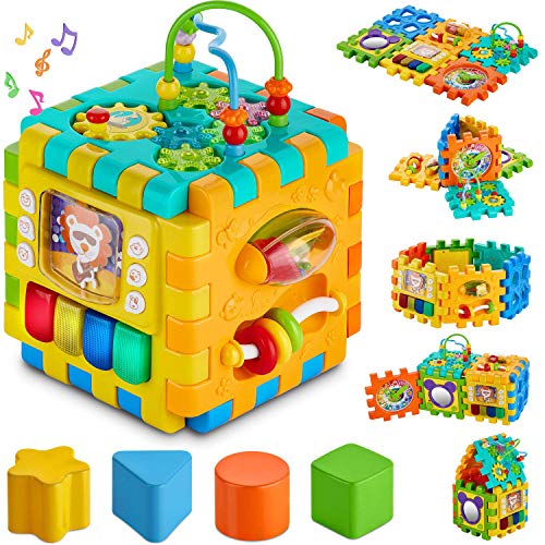 INvench Cube d'Activités Ludiques Jouet Educatif - 6 dans 1 Centre D'activités Réveils éducatifs Formes et Couleurs Jouets pour Jeunes Enfants Cadeau de Noël