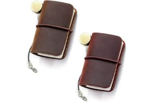 Yitexin 2 Colors Mini Size Travelers Notebook with Leather Cover and Strap, Refillable Handmade 4.8x3.2cm(1.9’’x1.3’’) Tiny Travel Journal, Pocket Diary (brown and red)