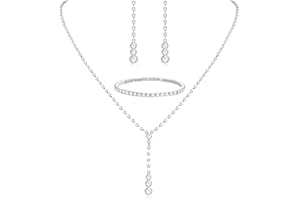 TOEECY Brautschmuck Set Damen Silber Strass Kristall Schmuck Set Hochzeitsschmuck Braut Anhänger Halskette Tropfen Ohrringe Strass Armband Set