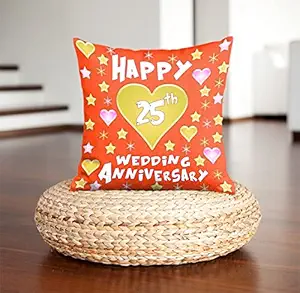 DreamVio Happy 25th Anniversary Pillow,Cushion for Gifting on Birthday's & Wedding to Couple,Husband, Wife, Friends Color : Orange (12 x 12 inch)