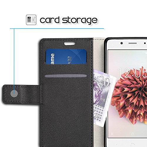 SLEO Funda BQ Aquaris X5 Plus  Cartera Carcasa Piel PU Suave Flip Folio Caja Super Delgado  Estilo Libro Soporte Plegable y Cierre Magn  tico  para BQ Aquaris X5 Plus - Negro