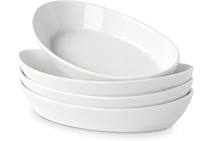 UIBFCWN Set di 4 Piatti da Forno in Ceramica, 300ML, 19.5 x 11.3 x 3.7cm, Pirofile da Forno in Ceramica Ovali, Ciotole in Porcellana per Creme Brûlée, Pirofila in Porcellana per Lasagne Torta Casseruola Tapas