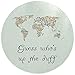 Produktbild rcb57 Schneidebrett für Damen, rund, mit englischer Aufschrift:"Guess Who's Up The Duff World Travel Map", personalisierbar