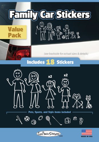 Familia Cool Car Stickers - compacto Value Pack - contiene 18 pegatinas