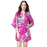 iHENGH Karnevalsaktion Weihnachten Damen Frauen gedruckt Nachtwäsche halbe Hülsen Nachtwäsche Satin Top Pyjama Bluse(2XL,Hotpink)