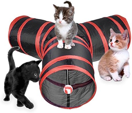 Pet Cat Tunnel, Chenci Cat Toy Foldable and Durable 3 Channels With A Tinker Bell For Rabbits, Cat, Dogs and Other Animals, Perfect To Do Exercises And Satisfy Your Cat's Curiosity