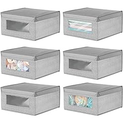 mDesign Boite de Rangement en Tissu (Lot de 6) - Panier de Rangement empilable pour vêtements ou Chaussures - bac de Rangement avec Couvercle et hublot - Gris