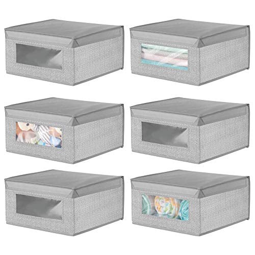 mDesign Boite de Rangement en Tissu (Lot de 6) - Panier de Rangement empilable pour vêtements ou Chaussures - bac de Rangement avec Couvercle et hublot - Gris